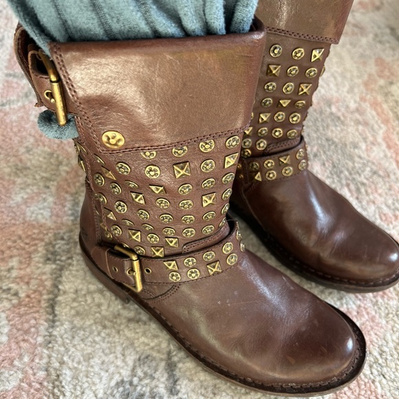 UGG Brown Leather Studded Motorcycle Boots - Picture 3 of 9